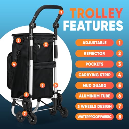 wuuhoo® Pro Einkaufstrolley Buddy - Klappbar und leicht - Thermo-Isolierung - wasserabweisend - 3-Räder-System - Aluminium schwarz – Bild 5