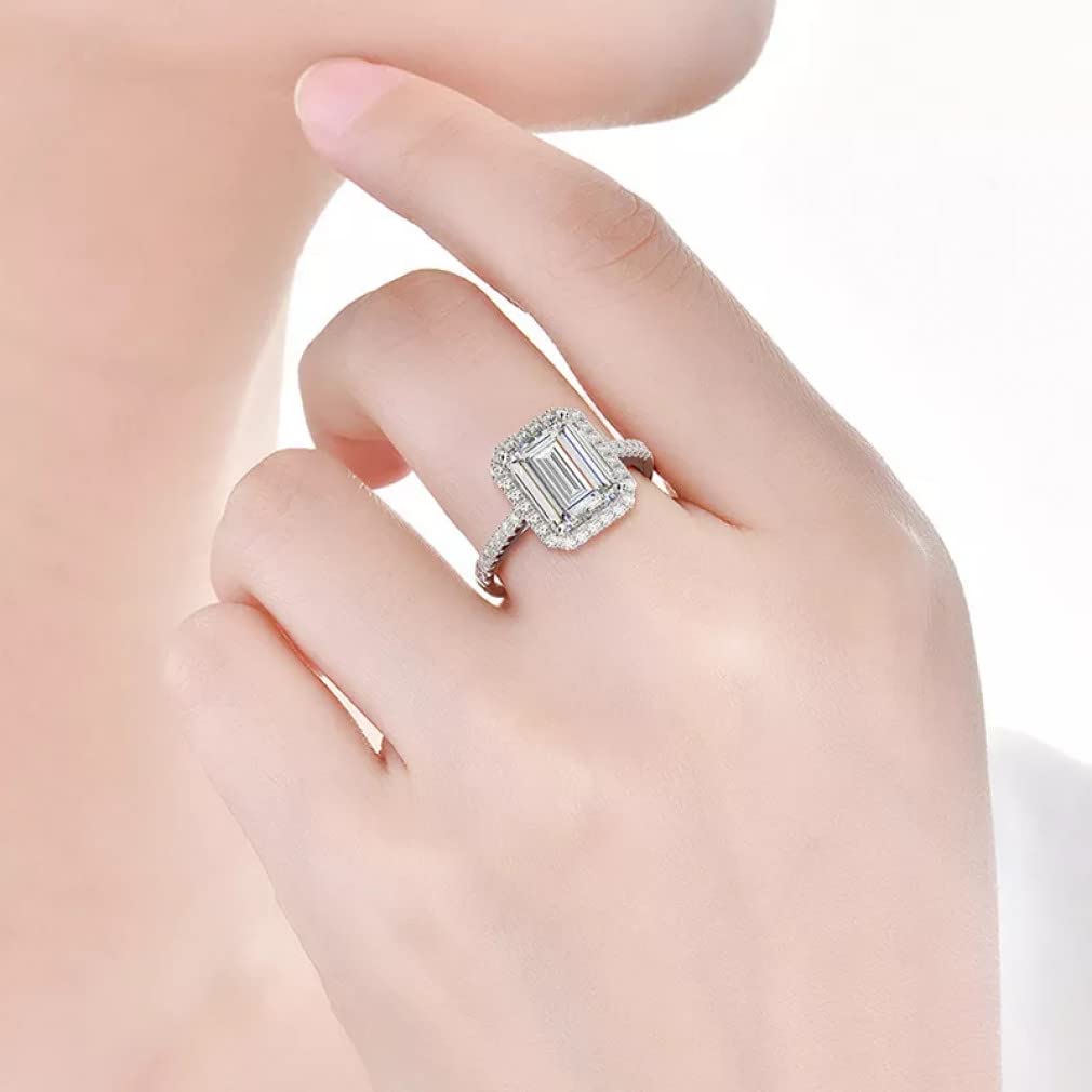 Tummty 925 Sterling Silber 6 Karat Smaragdschliff Moissanite Diamant-Verlobungsringe für Damenschmuck