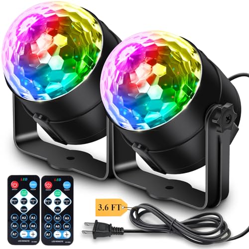 [2-Pack] Disco Ball Party Lights Sound Activated Remote Control, 12 Modes Stage Strobe DJ Lights for Christmas Party Decorations Stocking Stuffers White Elephant Gifts Birthday New Years Eve