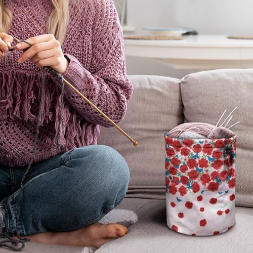 Image of Sellikakes Yarn Organizer Crochet Storage Bag, Rose Butterfly Portable Knitting Storage Bag Yarn Holder Stores Yarn Skein Ball, Crochet Project Knitting Supplies and Sewing Accessories,