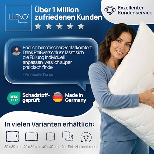 LILENO HOME Allergiker Kopfkissen 80x80 (2er Set) – 95°C waschbar, Oeko-Tex & Made in DE – Kissen 80x80 anpassbar für himmlischen Schlaf – Haut schmeichelndes & geruchsfreies Pillow