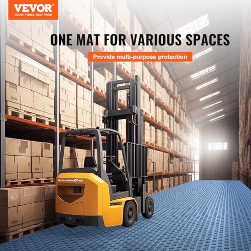 Image of VEVOR Garage Floor Tiles 12 x 12 x 0.53 inch, Interlocking Design Ease of Installation Double-Sided Texture Non-Slip Sturdiness, for Garages, Basements, Repair Shops, Blue, 25 Pack | Easy Installation Double-Sided Texture Non-Slip Sturdiness, Polypropylene for Garages, Basements, Repair Shops, Blue, 25 Pack