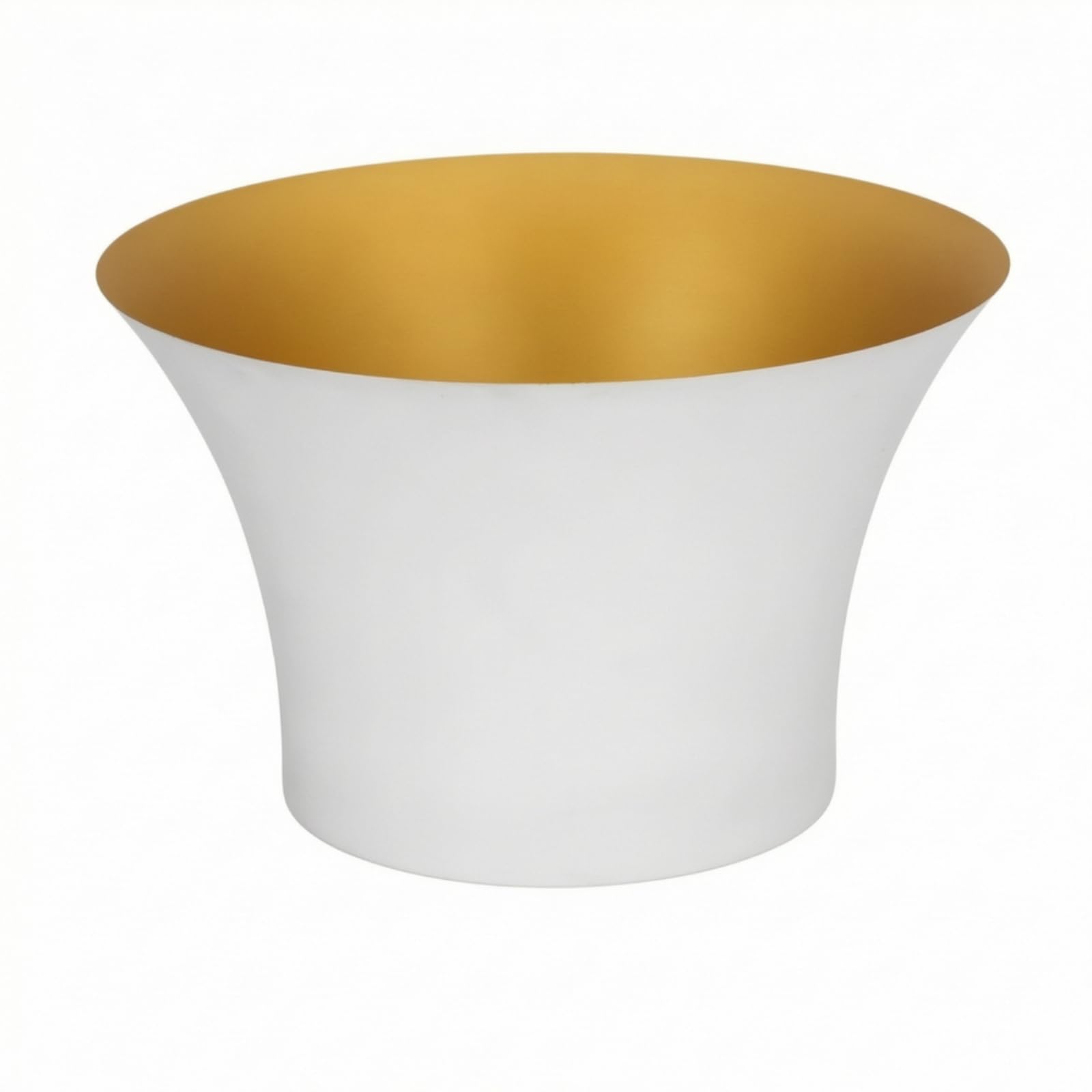 Champañera Cubitera Ensaladera Recipiente de Acero Inoxidable con Contorno Nórdico y Boca Generosa Reflejo Espejado Adecuada para al Aire Libre Jardín, Blanco Y Oro