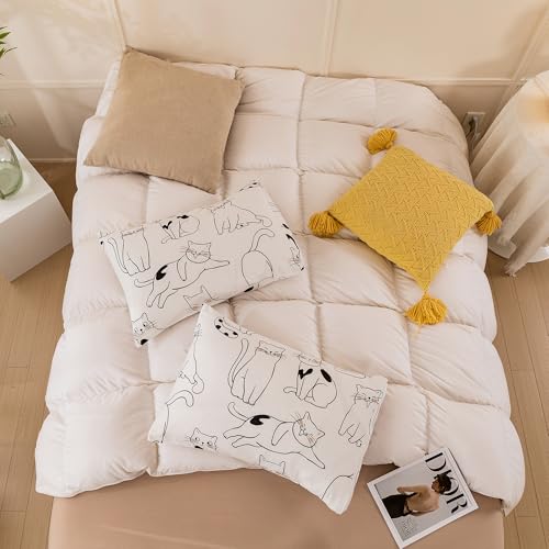 Image of ECOCOTT 2 Pack Pillowcase Queen Size, Cartoon Cats Pattern Pillow Cases Set, 100% Cotton Pillow Covers with Envelope Closure (Queen, 20 inchx30 inch)