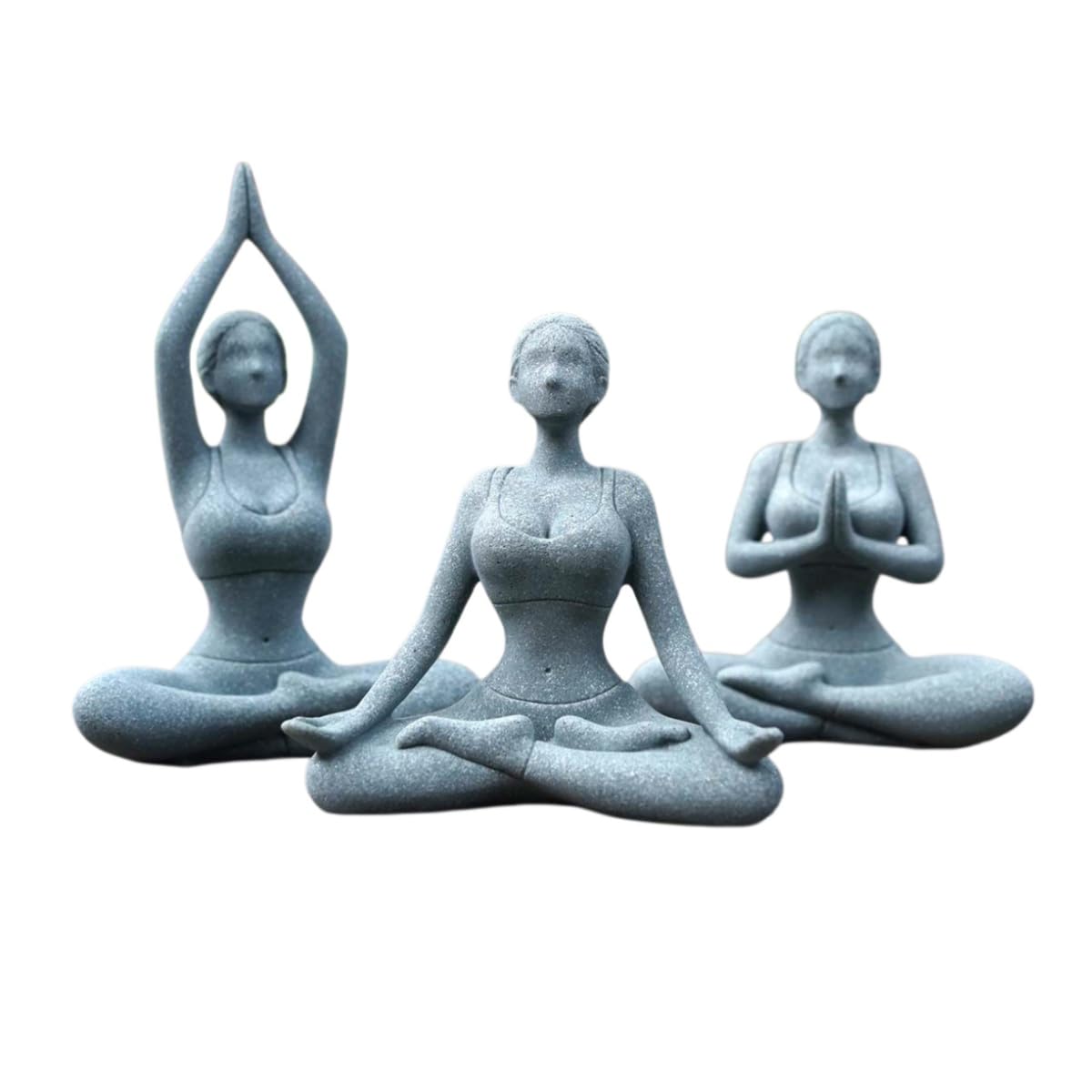 Tai-Chi & Yoga figurka z piaskowca, wodoszczelna dekoracja do akwarium, stawu ogrodowego i biurka, 3 realistyczne pozy, do wewnątrz i na zewnątrz (zestaw trzech sztuk do jogi)