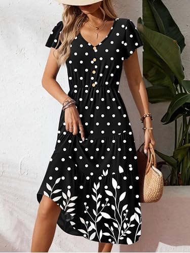 Image of Zeagoo Women Dresses Summer Flutter Sleeve Sleeve V-Neck Button Front Beach Sundress