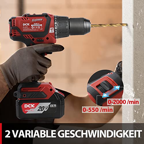 DCK Bürstenlose Schlagbohrmaschine, Schlagbohrer mit 20 V Ladegerät und 4,0 Ah Akku, 60 N.m. Drehmoment, 13mm… – Bild 6