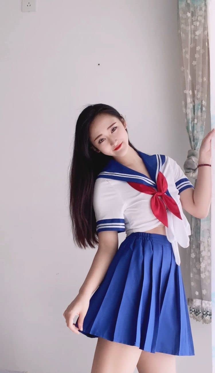 Japanese Anime Schoolgirl Classic Sailor JK Harajuku Crop Top Tie up Pleated Skirt Uniform Seifuku Socks Bow Set
