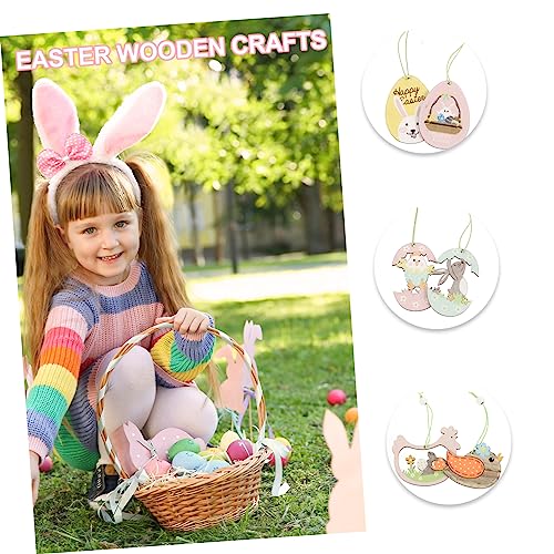 Adornos de Pascua para manualidades y etiquetas de conejito colgante de madera 8