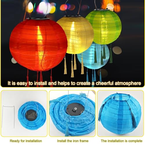 Lanternes LED Résistantes aux Intempéries avec 4 Pompons pour Jardin