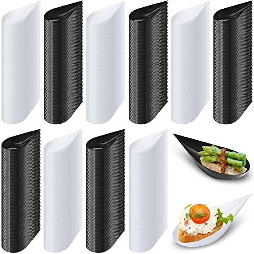 Tessco 800 Pcs 4'' Tear Drop Mini Appetizer Spoons Appetizer Plates Disposable Plastic Tasting Spoons for Serving(White, Black)