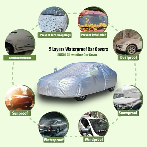 Image of 5 Layers Waterproof Car Covers for Automobiles All Weather Season UV Protection Rainproof Outdoor Full Cover Universal Fit Sedan 186 inch to 193 inch
