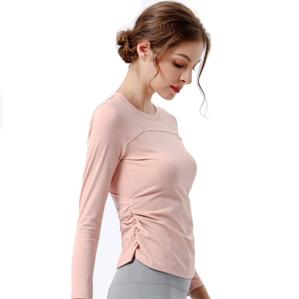 HSQMA Maglia Manica Lunga da Allenamento da Donna, Magliette da Allenamento A Maniche Lunghe, Magliette da Ginnastica Larghe, Top da Yoga Casual, T-Shirt Girocollo Leggera (Color : Pink, Size : S/)