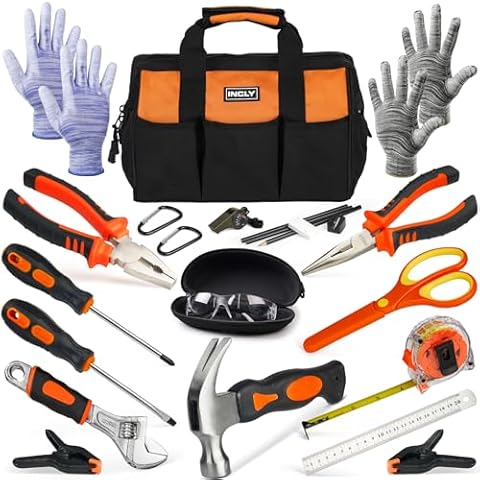 INCLY 24 PCS Kids Real Tool Set with Tool Bag, Boys Small Real Hand Tools Kit, Children Construction Learning Tools Hammer Screwdriver for Home DIY Building and Woodworking Cover