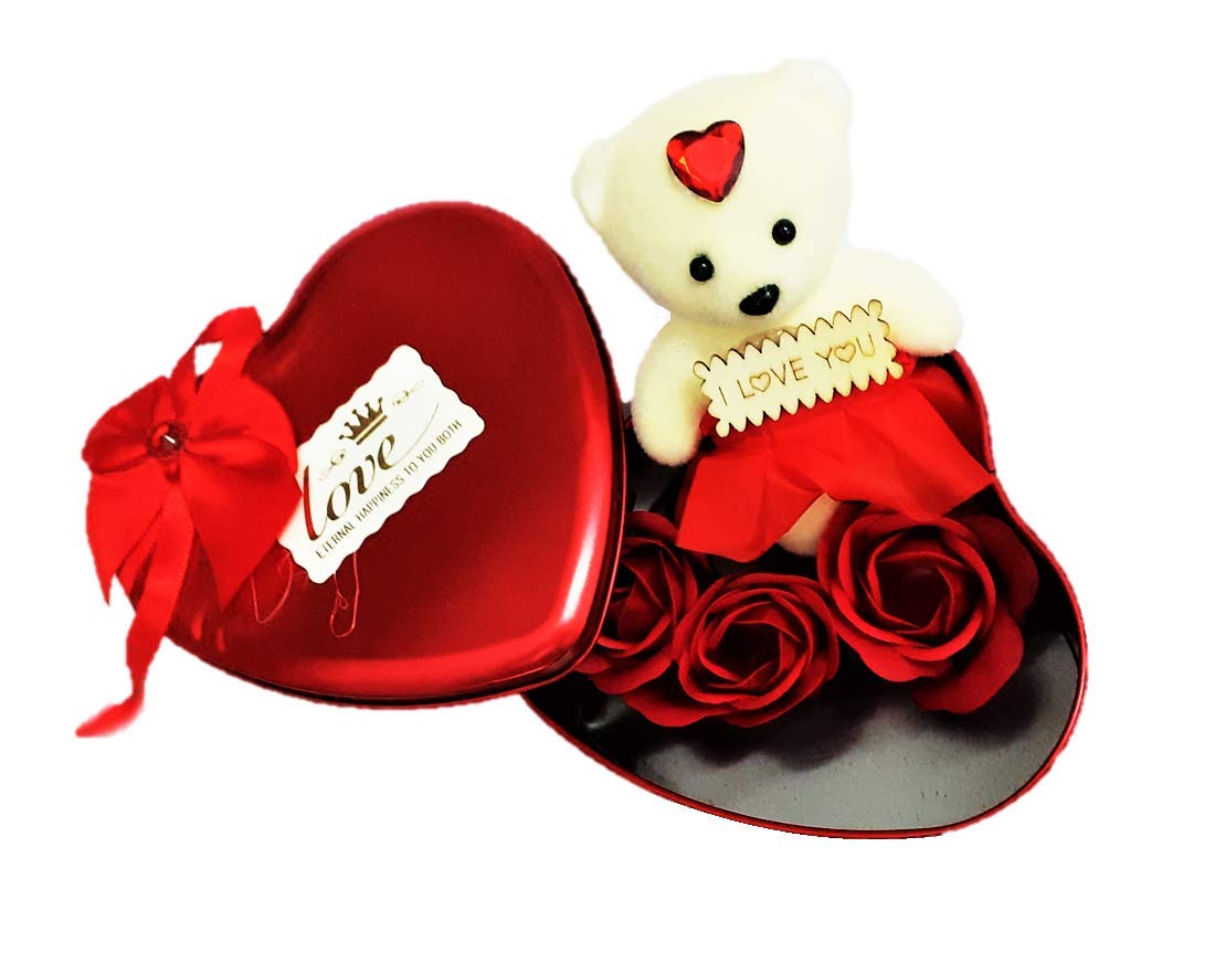 AFTERSTITCH Heart Shape Box With Teddy And Rose Flowers Valentine Gift For Girlfriend Boyfriend Wife Husband Special Cute Surprise Your Love Friends Sister Anniversary Birthday And More-image-25