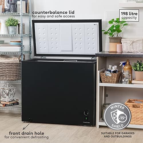 Russell Hobbs RH198CF3003B 198L Freestanding Black Chest Freezer with 5 Year Warranty, Adjustable Thermostat, 4 Star Freezer Rating & Suitable for Outbuildings & Garages