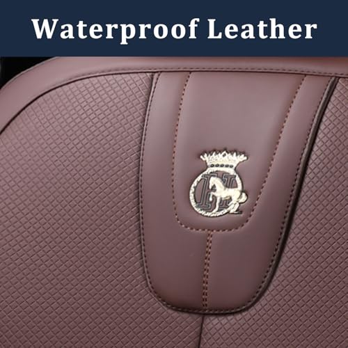 Image of Leather Seat Covers Full Set, Waterproof Seat Cover for Cars 5 Seats, Luxury Leatherette Car Seat Cushion, Front and Rear Protectors Automotive Seat Covers for Sedan SUV Pick-up Truck, Brown
