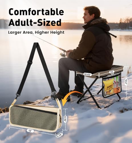 Image of Portable Folding Stools, Collapsible Pocket Chair, Foldable Camping Stool for Adults Backpack, Outdoor Seats Foot Rest, for Travel Hunting Fishing Hiking Gardening - Large 13 inchx10.62 inchx12.2 inch