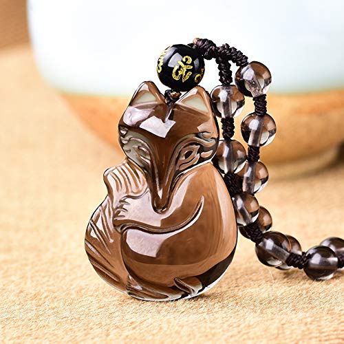 EASTCODE Natural Ice Obsidian Pendant Necklace Original Fox Jewelery Women Men Pendant with Beads Chain Lucky Trick Peach Couple Pendants