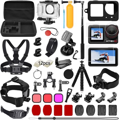 Zubehör Set Kit Bundle für DJI Osmo Action 5 Pro/4/3, oGoDeal Wasserdicht Schutzhülle Wasserdicht Gehäuse Schnorcheln Zubehör Fahrradhalterung Selfie-Stange Kopfgurt für DJI Osmo