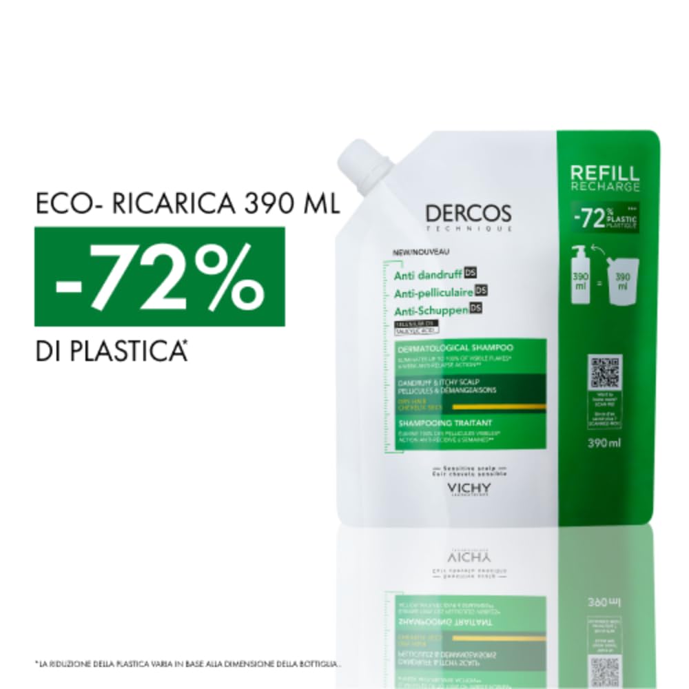 Vichy Dercos Eco-Ricarica Shampoo Anti-Forfora DS per Capelli Secchi, 390 ml