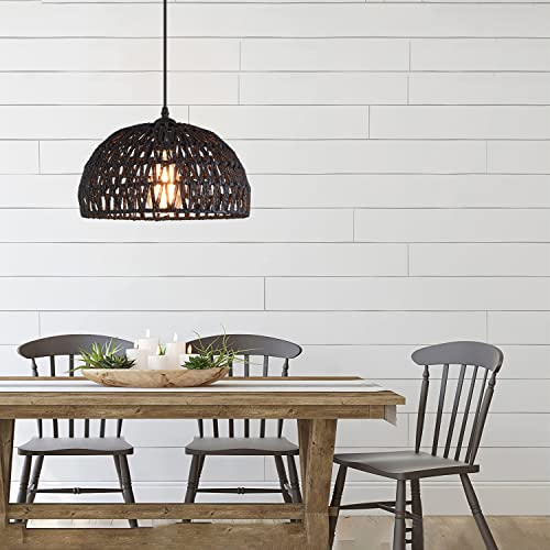 Ayshwilldec Black Woven Pendant Light Boho Chandelier Light Fixture Wicker Pendant Light Rattan Light Pendant Woven Light Fixture Dome Pendant Light For Dining Room Bedroom Kitchen Island (Bulb Incl) #TOP6