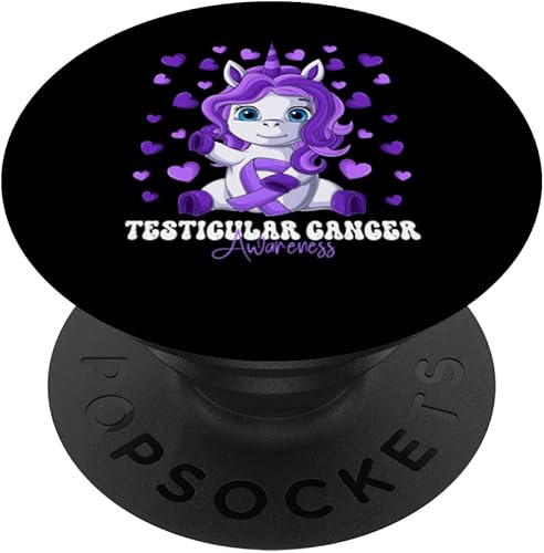 Testicular Cancer Awareness Mes - PopSockets de unicornio con cinta púrpura intercambiable