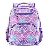 mibasies Girls Backpack 5-8: Lightweight Kids Backpacks for Girls - Girl Bookbag for Elementary School - Mermaid Tail Purple