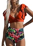 bikini verde neon 🌴Sexy y elegante integración de la moda, profundo escote en V diseño destaca orgulloso del cuerpo.Forme el traje de baño atractivo de la manera, usando una figura misteriosa. El tamaño de este traje de baño es asiático. Recomendamos que elija un tamaño más grande