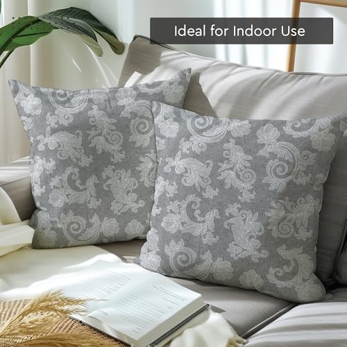 Image of Encasa XO Chambray Cotton Floral Cushion Covers | Red (Set of 2) I 16 inchx16 inch (40x40 cm) I Covers Only, No Insert I Decorative Floral Square Pillowcase I Machine Washable