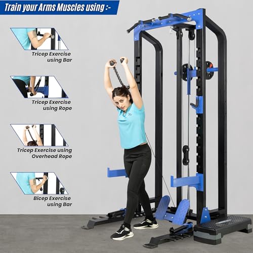 Image of BULLAR Power Squat Rack with Pull Up Bar, Heavy-Duty Adjustable Frame, Home Gym Training Equipment, Black and Blue