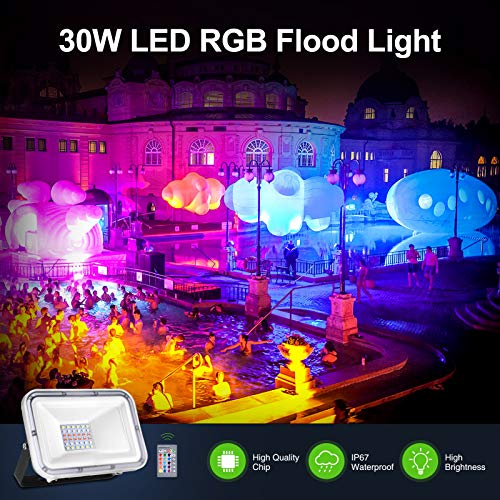 Viugreum 30W Rgb Flood Light Outdoor, New Appearance Design, 2400Lm Changing Color Dimmable, Ip65 Waterproof Security Light, Suitable For Garage Courtyard Terrace Passage Porch Landscape Lighting #TOP6