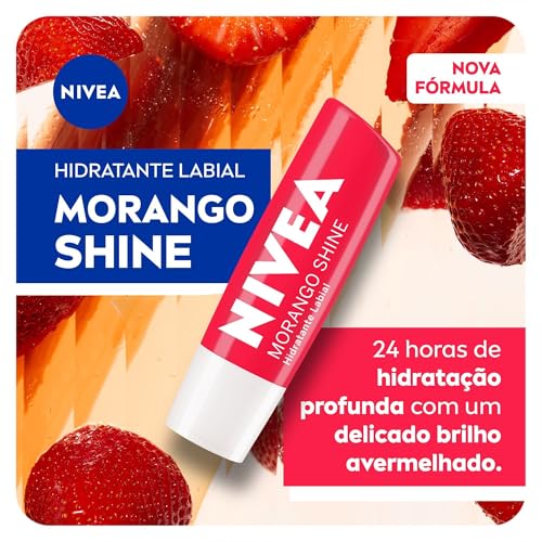 NIVEA Hidratante Labial Morango Shine 4,8g - Cuidado intensivo para seus lábios, hidratação prolonga