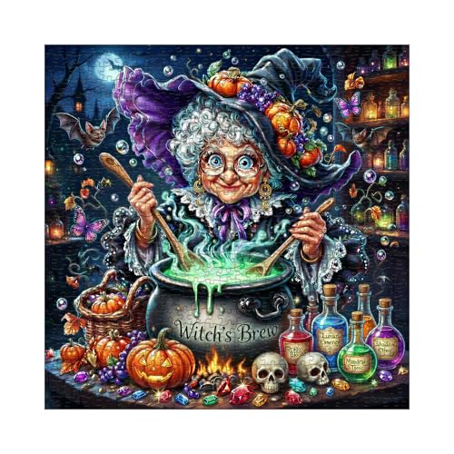 Halloween Magic Witch Puzzles for Adults 1000 Pieces Fun, Colorful Lady Bird Flower Butterfly Animal Art Jigsaw Puzzles, Beautiful Plant Tree Skeleton Fall Grandma Pumpkin Fantasy Puzzle - image 2