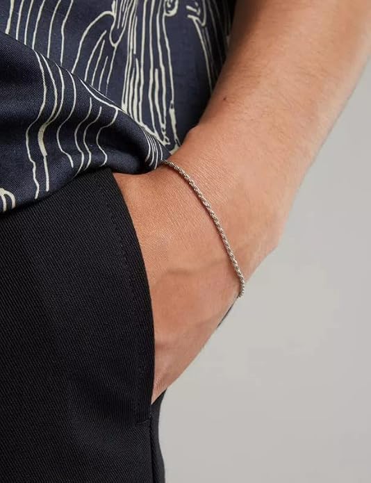 Pulsera de cuerda de plata 925 para mujer y hombre miniatura 2