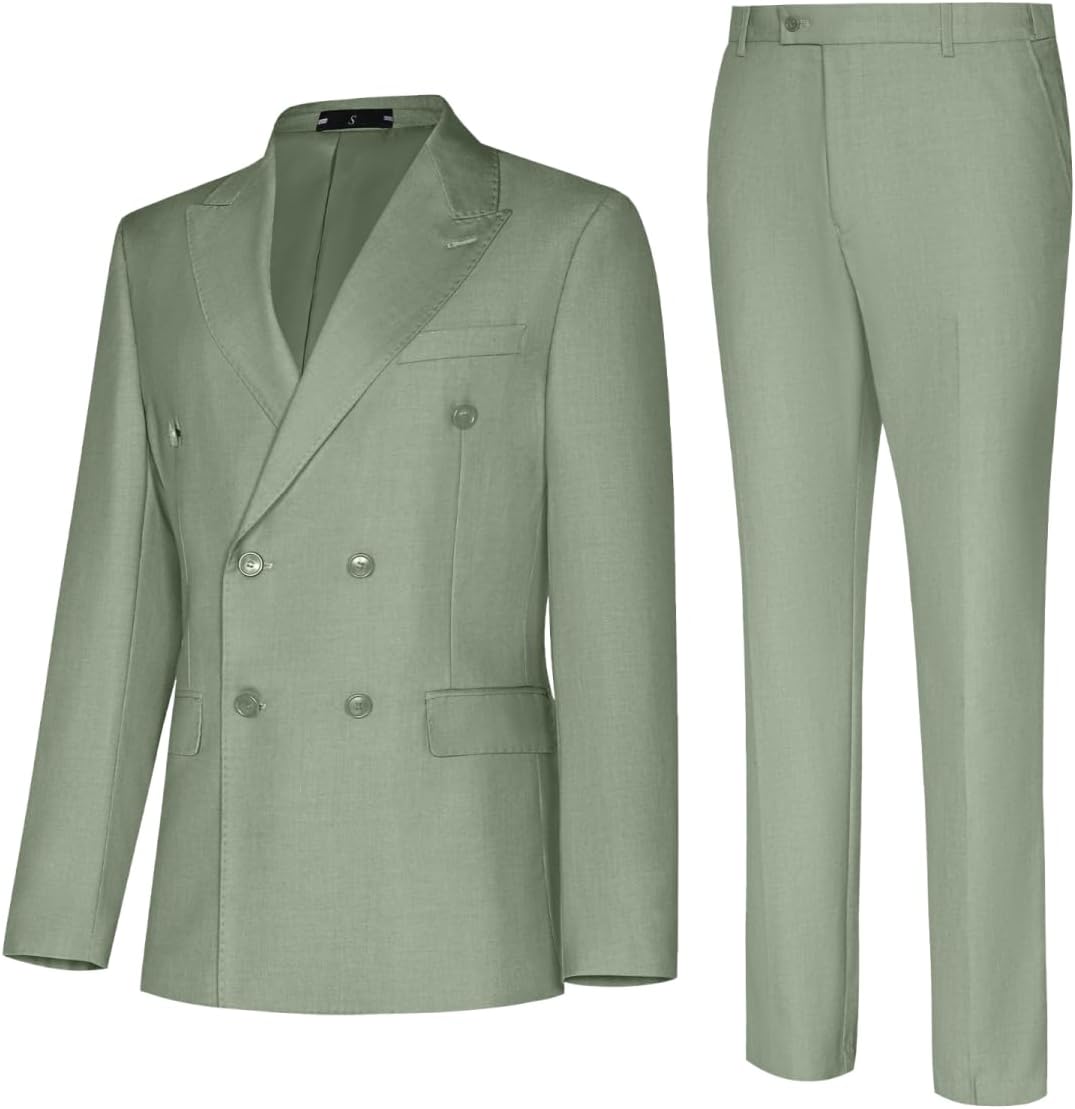 Men's Suit 2 Piece Suits Double Breasted Men Slim Fit Suit Blazer Pants Set Wedding Prom Tuxedos