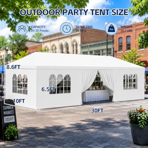 Image of 10'x30' White Large Outdoor Gazebo Shelter, Party Canopy Tentwith 8 Removable Sidewalls, Carpas para Fiestas for Patio,Backyard, Wedding & BBQ Outdoor Parties
