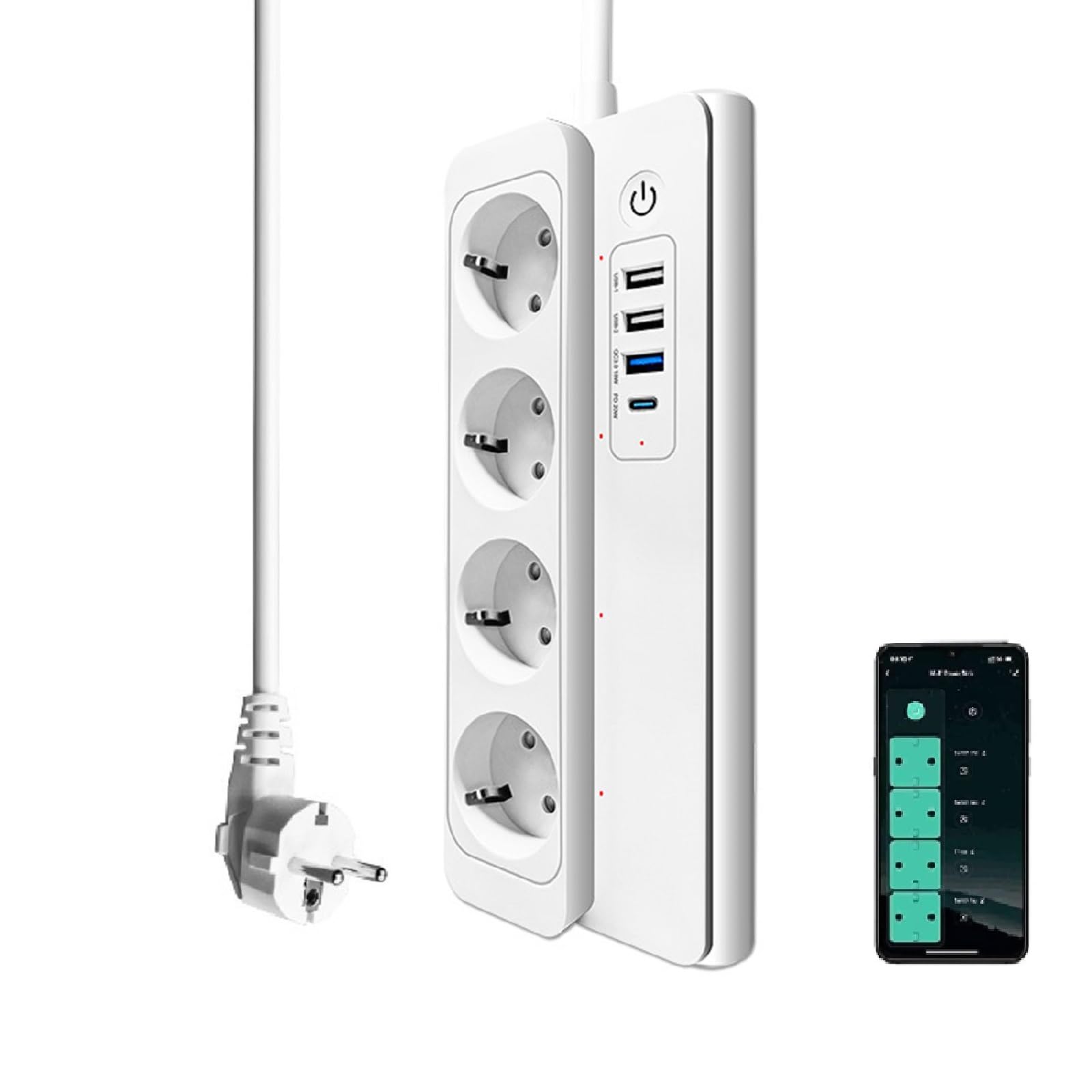Multiprise Connectée Zigbee 3.0 UseeLink 16A Smart Power Strip avec 4 Prises 3 USB/1 Type-C Compatible avec Alexa et Google Home