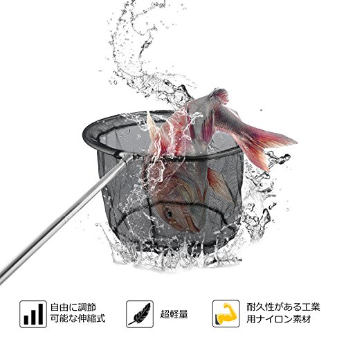 タモ網 - ステンレス製ハンドルのワンタッチランディングネット - 折り畳み式 伸縮式長さ調節可能漁網 - 釣り具に最適な魚取りネット- 長さ最大205cm (ラウンド) 2枚目