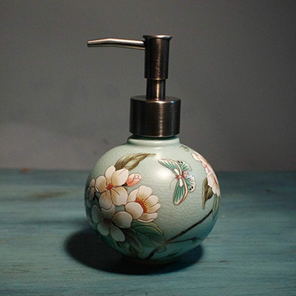 CaihongweiRound Simple Style Soap Dispenser, Ceramic Hand Soap Bottle, Pressing Soap Pump for Bathroom Kitchen Countertop Square Durable Liquid Bottle