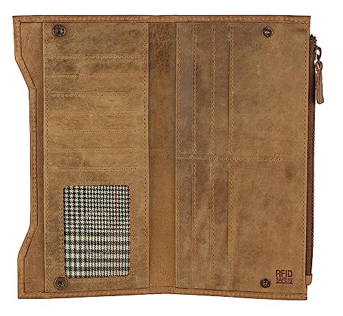 Mou Meraki Genuine Leather RFID Blocking Long Wallet – Vintage Bifold for Men