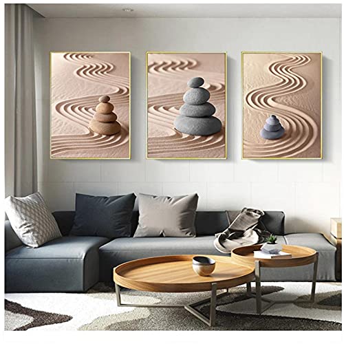 ZLFDMBHFoto's Slaapkamer 30x40cm x 3 Stuks Frameless Zen Stone Abstract Line Boeddhist Canvas Foto's Moderne Woonkamer… - Afbeelding 3