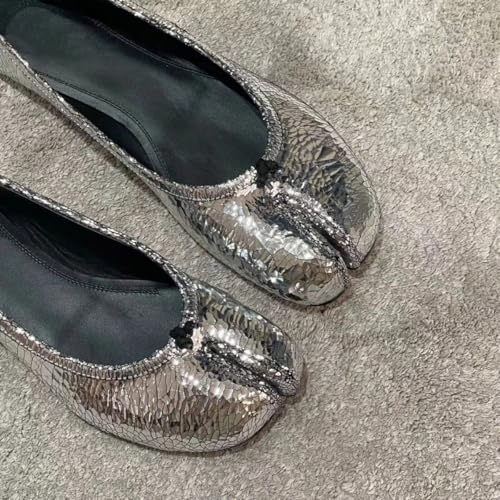 Elegant Sheepskin Split Toe Flats for Women | Sparkling Silver Sequins & Comfortable Ballet Shoes | Perfect for Parties, Weddings & Everyday Wear 6