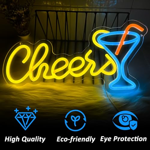 Image of Neon Cheers Sign for Home Bar - LED Wall & Desk Decor - USB Powered Neon Beer Sign for Man Cave, Bar, Club, Pub, Party Decoration