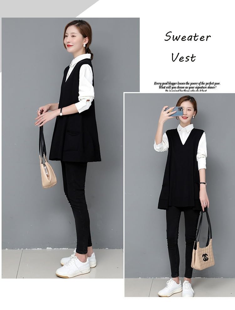 Women's Oversized Sweater Vest Fall V Neck Sleeveless Pullover Sweater Loose Knitted Tunic Tops with Pockets4