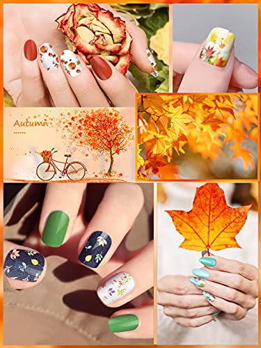 EBANKU 20 Blatt Thanksgiving Full Nail Wrap Nagellack Aufkleber, selbstklebend Full Wrap Nail Art Sticker Herbst Herbst Nagel Aufkleber Streifen Maniküre Kits mit Nagelfeile für Frauen Mädchen – Bild 7