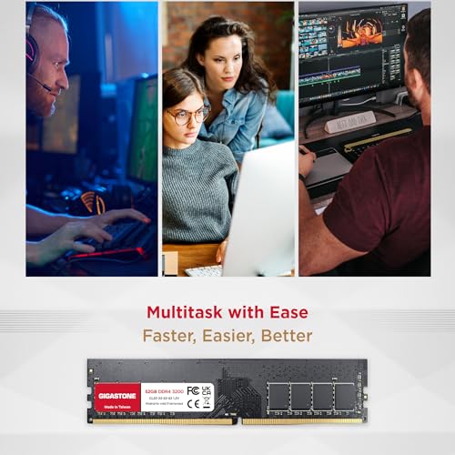 Image of 【DDR4 RAM】 Gigastone Desktop RAM 32GB DDR4 32GB DDR4-3200MHz PC4-25600 CL22 1.2V 288 Pin Unbuffered Non ECC UDIMM for PC Computer Desktop Memory Module (Desktop ONLY)