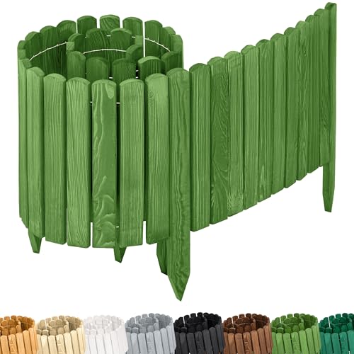 Garronda Rasenkante Holz Beeteimfassung imprägniert 200 cm x 40 cm Flexibler Rollborder Zaun für Garten GD-0110 (Dunkelgrün, Höhe: 40 cm)