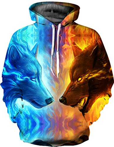 OYABEAUTYE Damen Pulli Pullover Sweatshirt Unisex Digitaldruck Kapuzenpulli Top Hoodies (Large/X-Large,Wolf Gradient) Cover