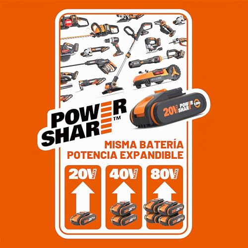 Miniatura 2 de Worx Wx108 Taladro Atornillador 20v Powershare, 2 Baterías 2ah, Cargador Y Maletín, Portabrocas 13mm, 45nm, Luz Led Y Punta De Atornillar Doble